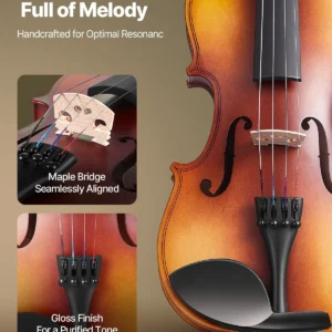 Violin 3/4 Size Fiddle Set for Adult Beginners with Case Rosin Brown