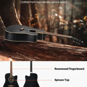 41 in Cutway Acoustic Guitar Beginner Bundle with Gig Bag for Adult Solo Black